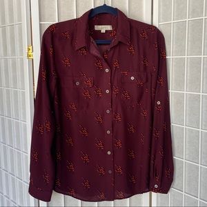 Loft Maroon Patterned Blouse